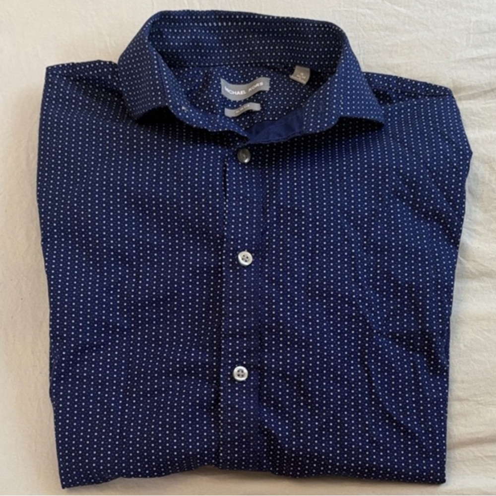Michael Kors Navy Blue Polka Dot Button Down Shirt - Picture 2 of 6